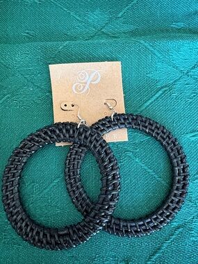 Plunder Black Woven Hoop largeEarrings $10